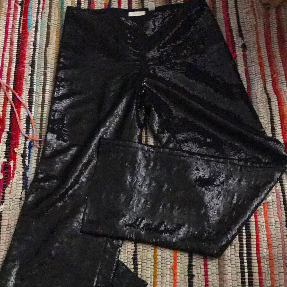 Black sequined wide leg pants
